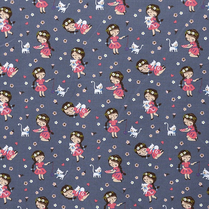 Cotton Poplin Fabric Girl Grey Background - Ribes y Casals