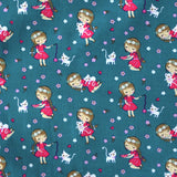 Cotton Poplin Fabric Girl Green Background - Ribes y Casals