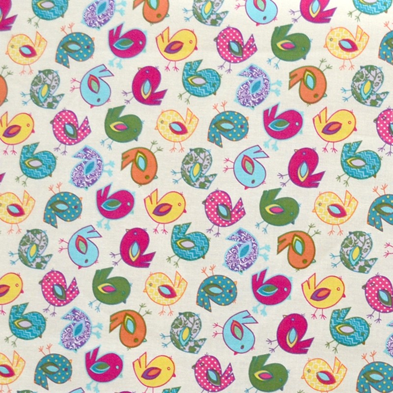Cotton Poplin Fabric Chickens Ecru - Ribes y Casals