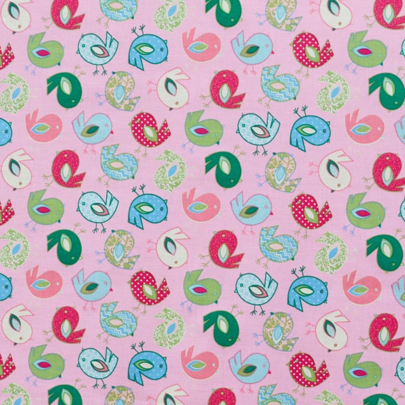 Cotton Poplin Fabric Chickens Pink - Ribes y Casals