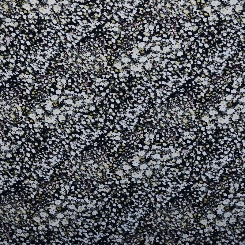 Knit Fabric Flower Print Black Background - Ribes y Casals