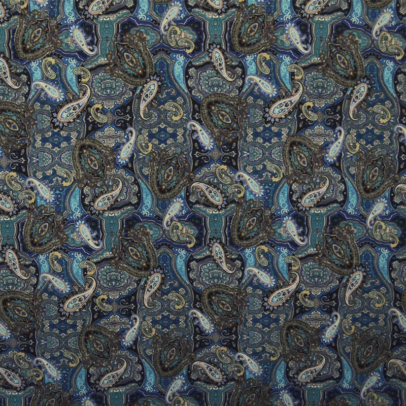 Neoprene Knit Fabric Paisley Print Turquoise - Ribes y Casals