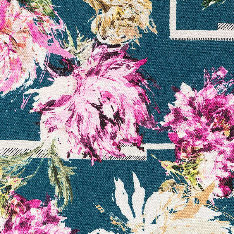 Satin Mikado Vintage Flower Green - Ribes y Casals