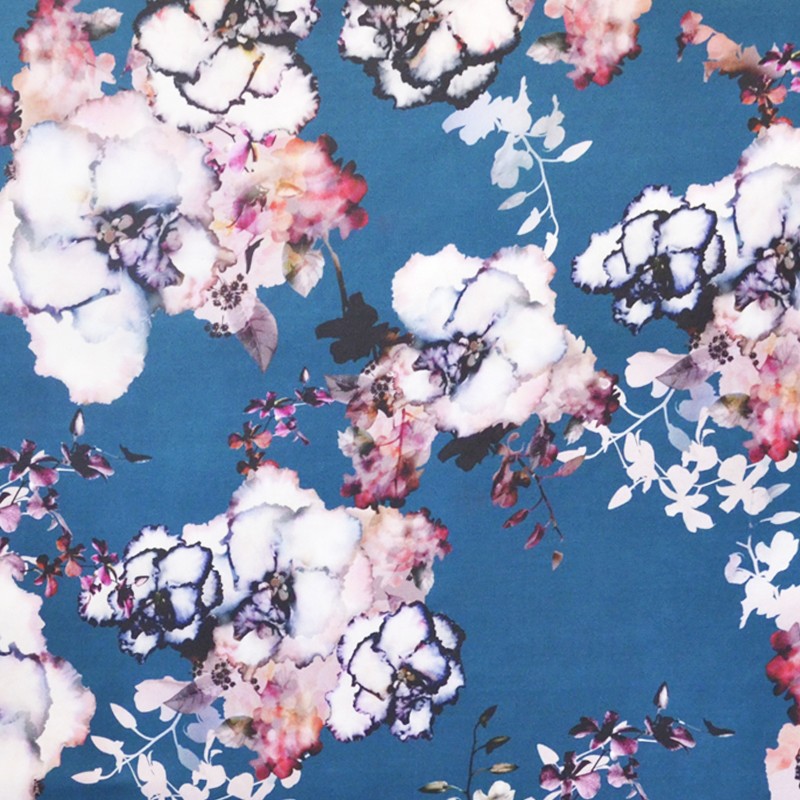 Satiny Mikado Canvas Stains Flowers Peacock - Ribes y Casals