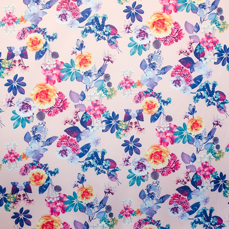 Polyester Twill Flower Pink Background - Ribes y Casals