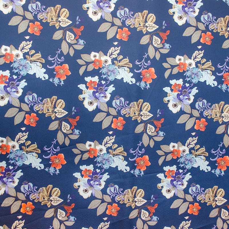 Satiny Flower Navy Background - Ribes y Casals