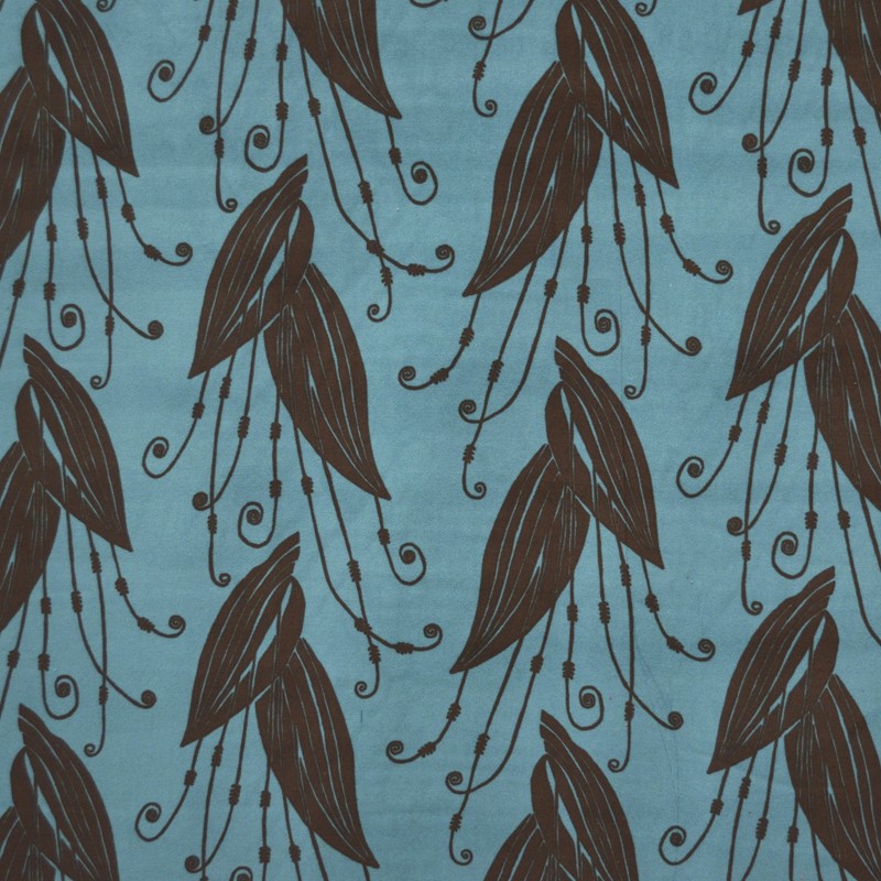 Printed Velvet Fabric Turquoise Leaf - Ribes y Casals