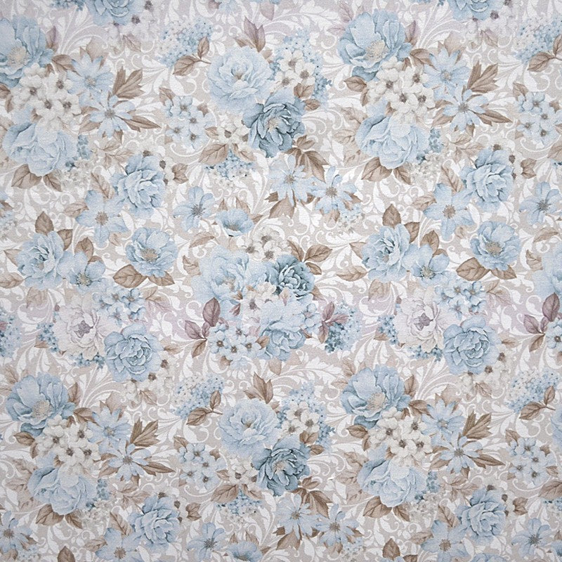 Printed Villela Fabric Flowers Sky Blue - Ribes y Casals
