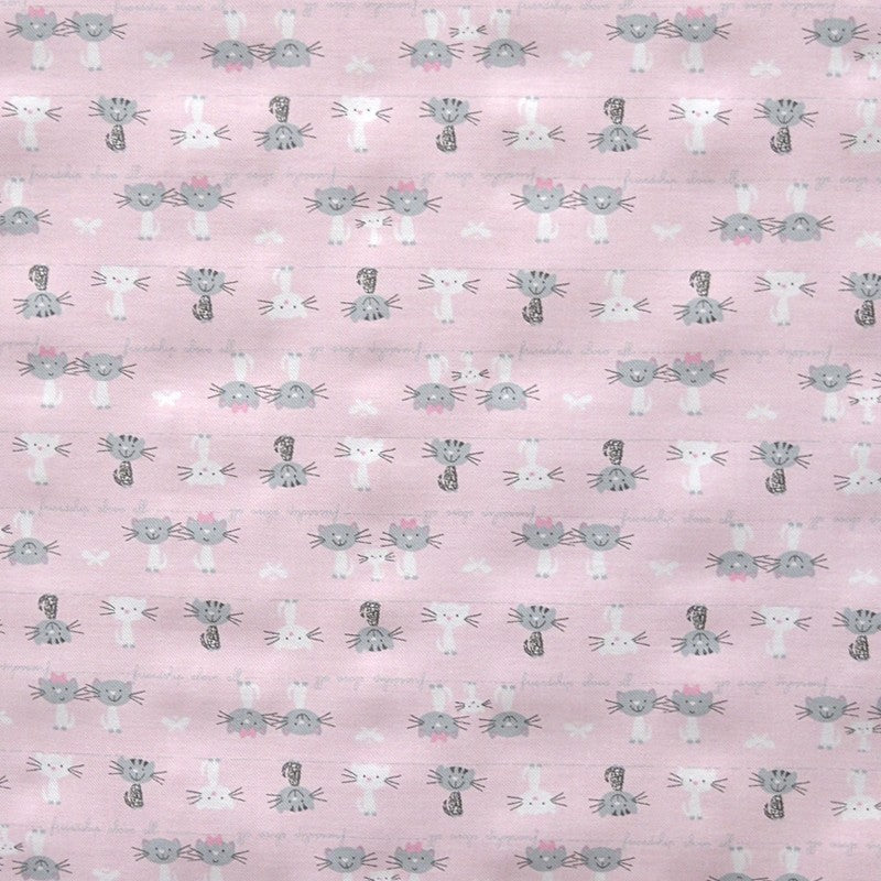 Printed Villela Fabric Kittens Baby Pink - Ribes y Casals