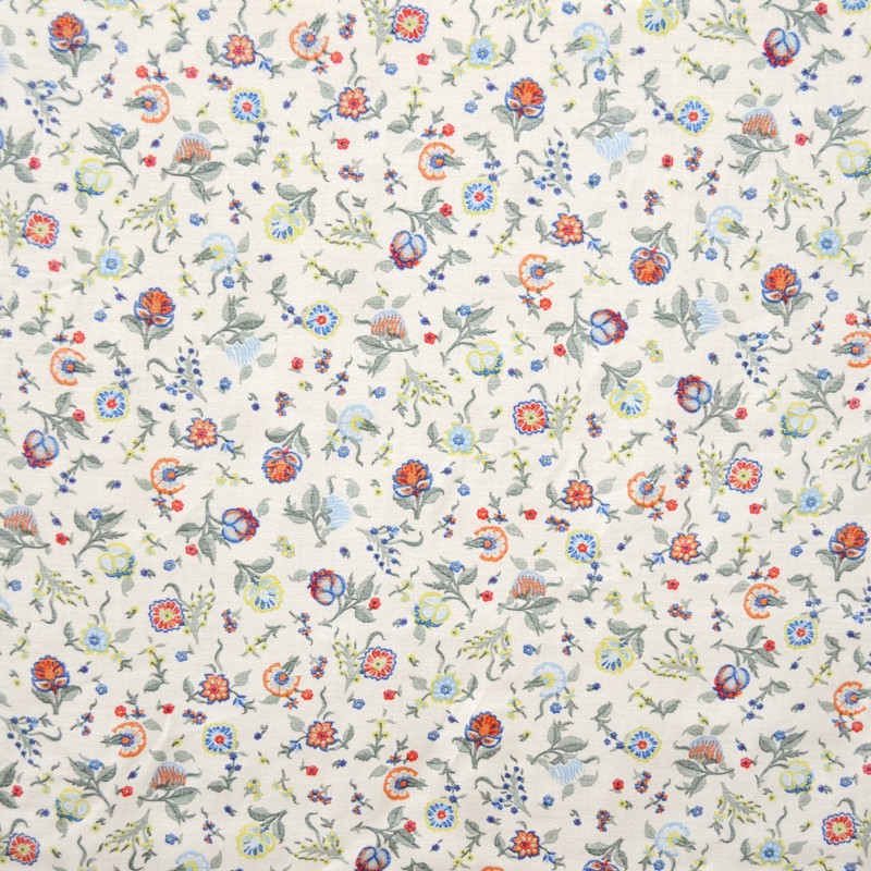 Printed Viscose Fabric Flowers Off White - Ribes y Casals