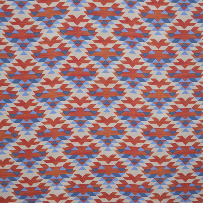 Viscose Fabric Motif Print Blue Red - Ribes y Casals