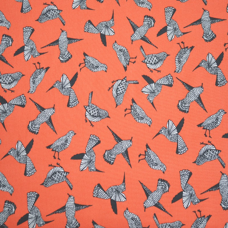 Printed Viscose Fabric Bird Print Orange - Ribes y Casals
