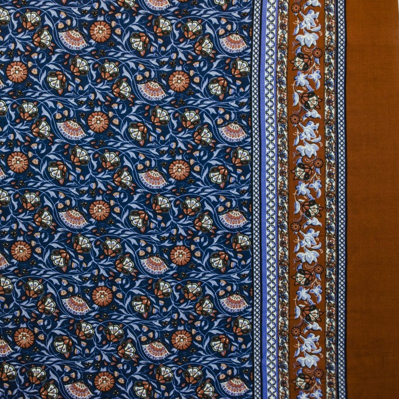 Terracotta Blue Floral Viscose Cloth - Ribes y Casals