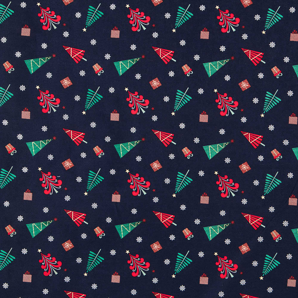 Algodón Navidad Multi Árboles Azul - Ribes y Casals