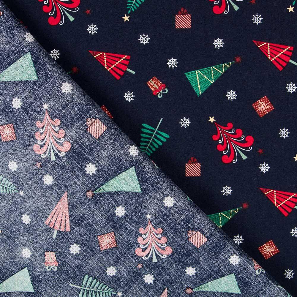 Algodón Navidad Multi Árboles Azul - Ribes y Casals