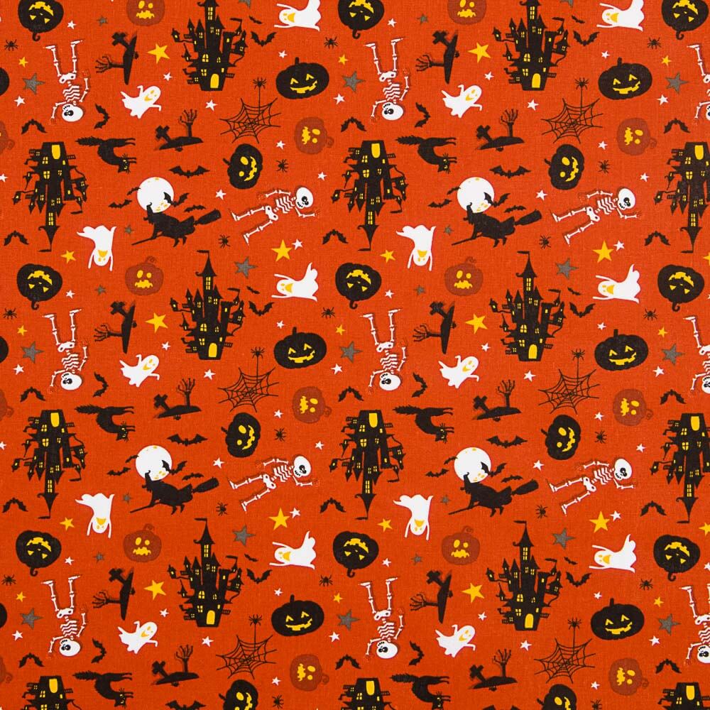 Oeko-Tex® Poplin Halloween Skeleton Orange - Ribes y Casals