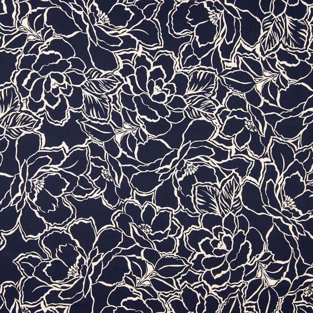 Navy Bicolor Flower Viscose - Ribes y Casals