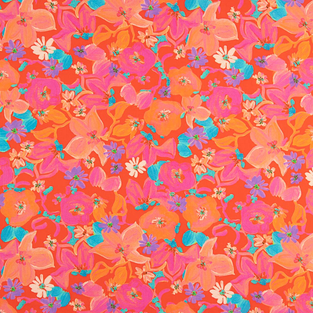 Viscose Poplin Painted Flower Red - Ribes y Casals
