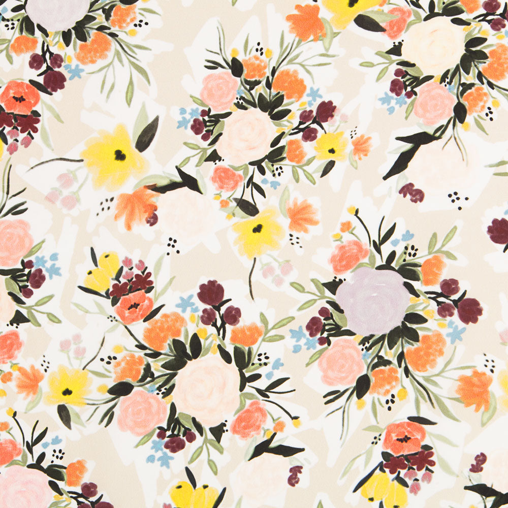 Cream Bouquet Matte Satin Fabric - Ribes y Casals
