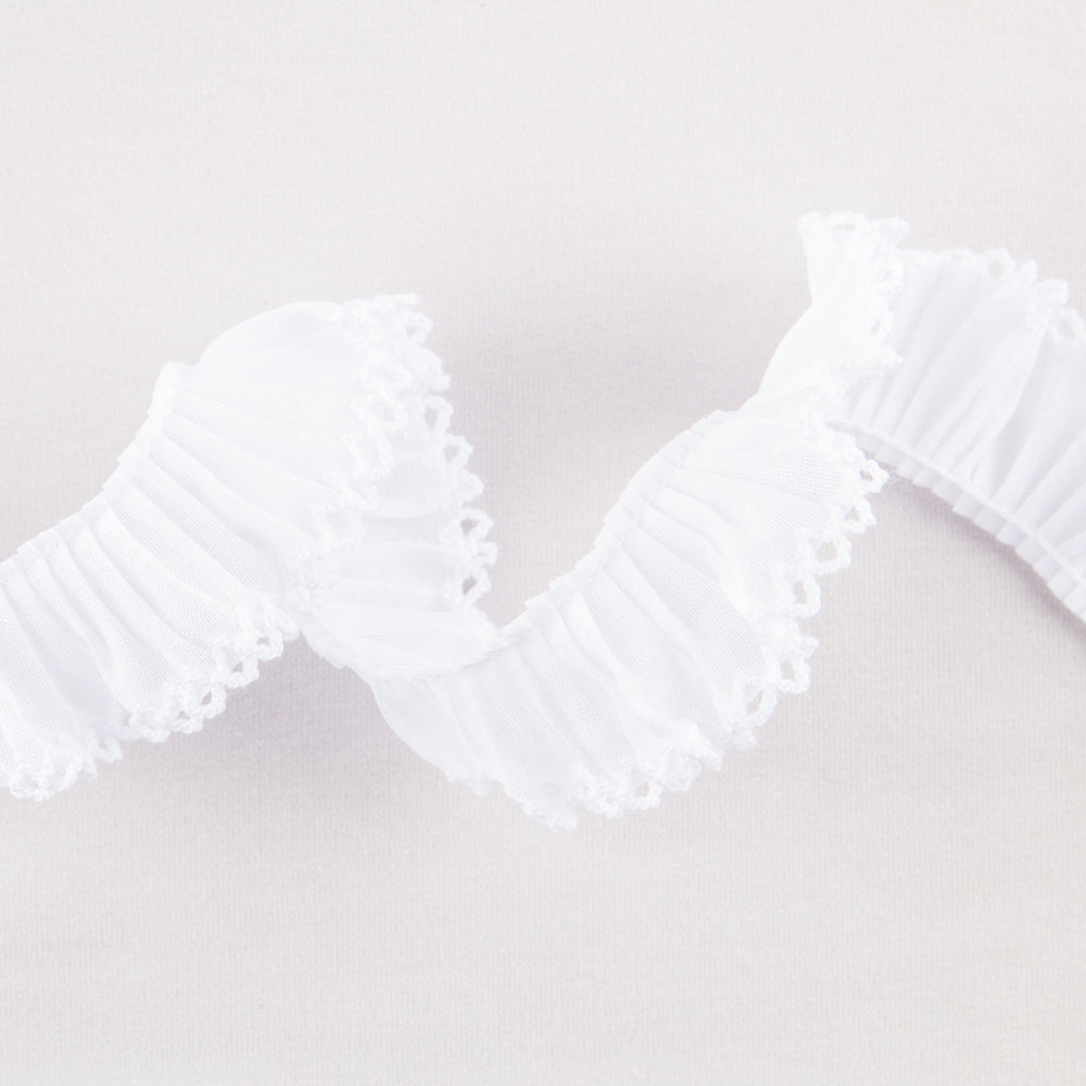 Cinta Plisada Piquillo Garrucha 3cm Blanco - Ribes y Casals