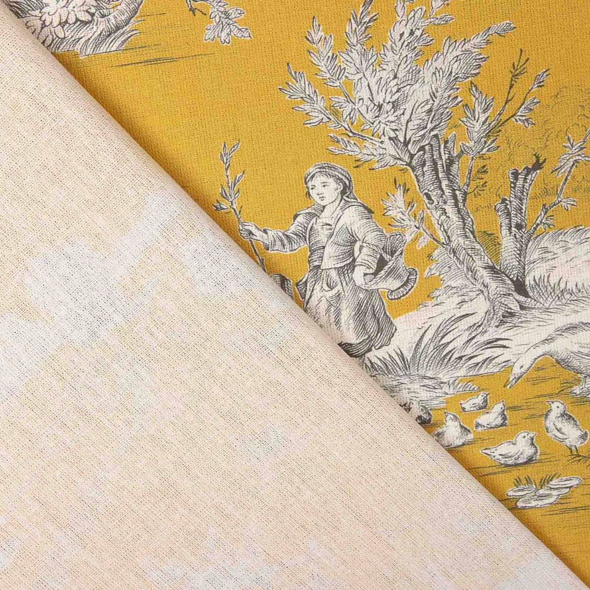 Toile de Jouy Cotton Canvas – Yellow Background - Ribes y Casals