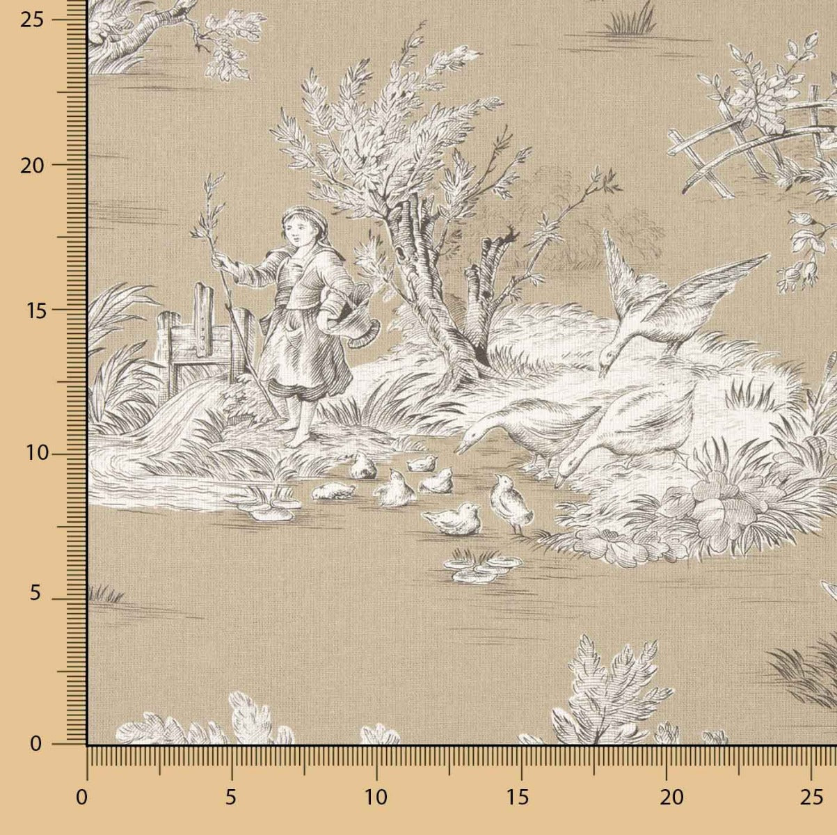 Toile de Jouy Cotton Canvas – Soft Brown Background - Ribes y Casals
