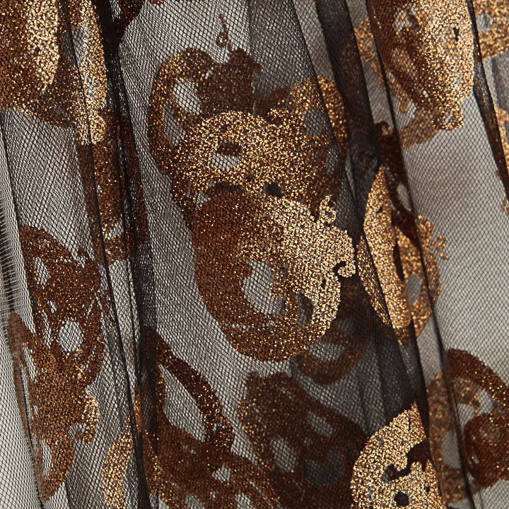 Black Tulle with Copper Lurex Pumpkins – Halloween print - Ribes y Casals