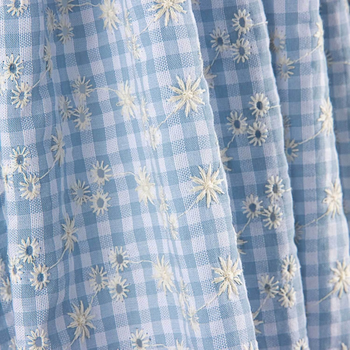 Vichy Swiss Embroidered Seersucker Blue - Ribes y Casals