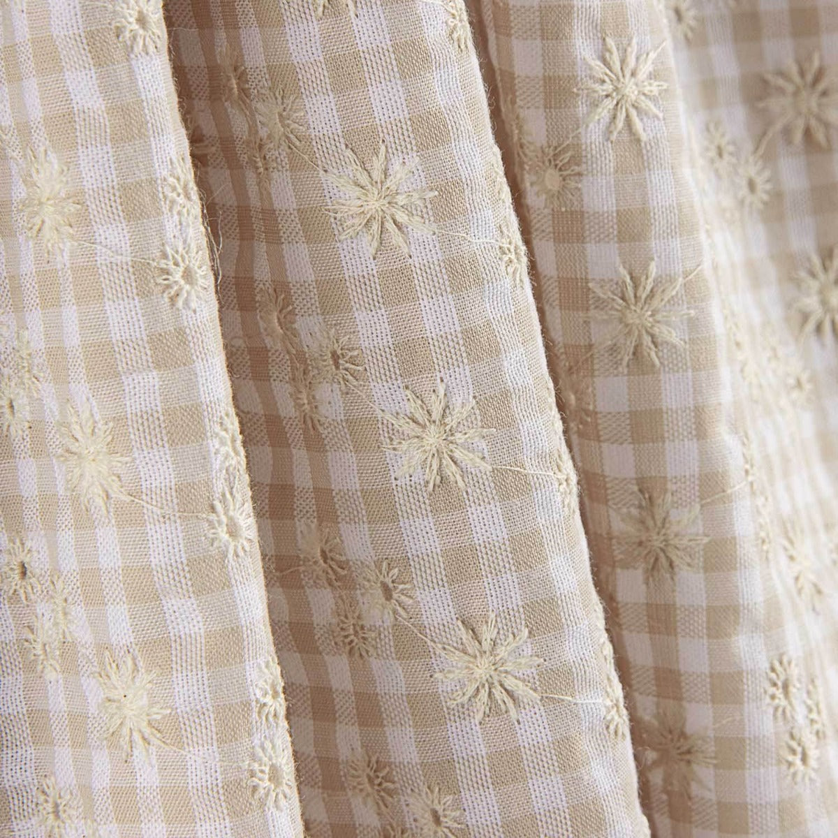 Vichy Swiss Embroidered Seersucker Beige - Ribes y Casals