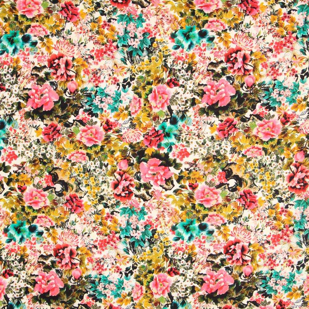 Floral Ecru Dahlias Viscose - Ribes y Casals
