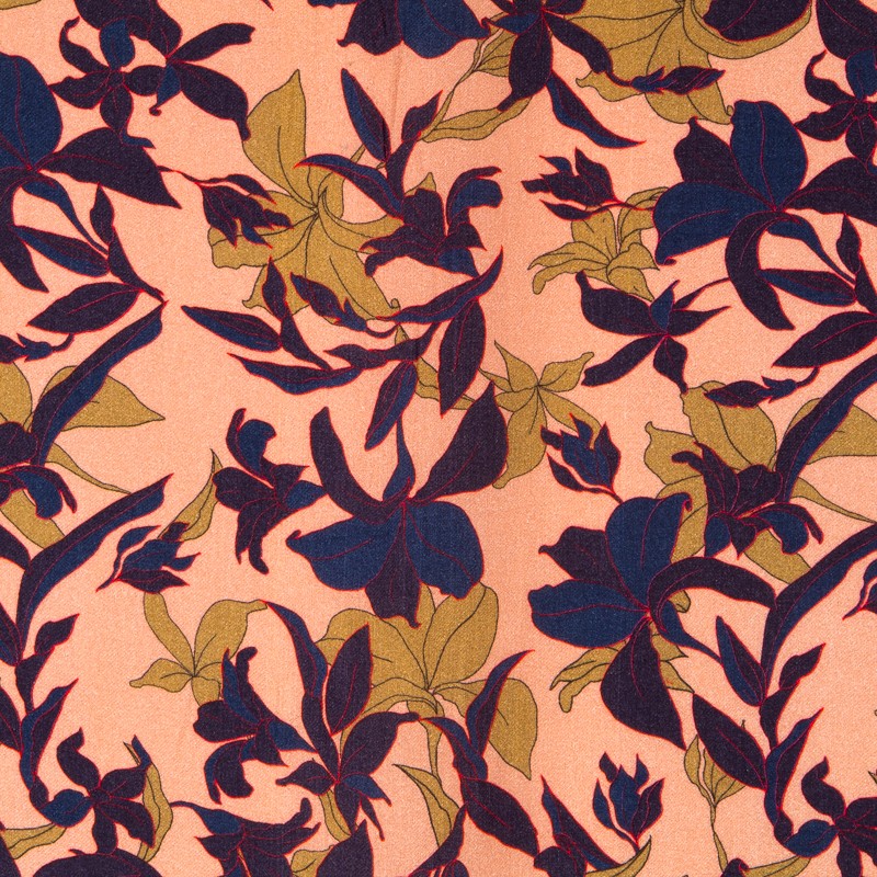 Viscose Floral Pink Salmon - Ribes y Casals