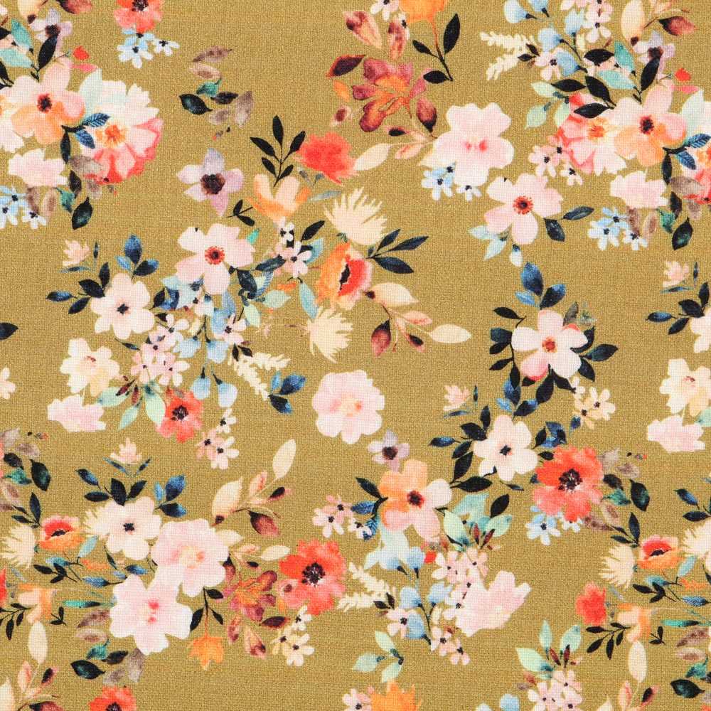 Viscose Rustic Floral Olive - Ribes y Casals