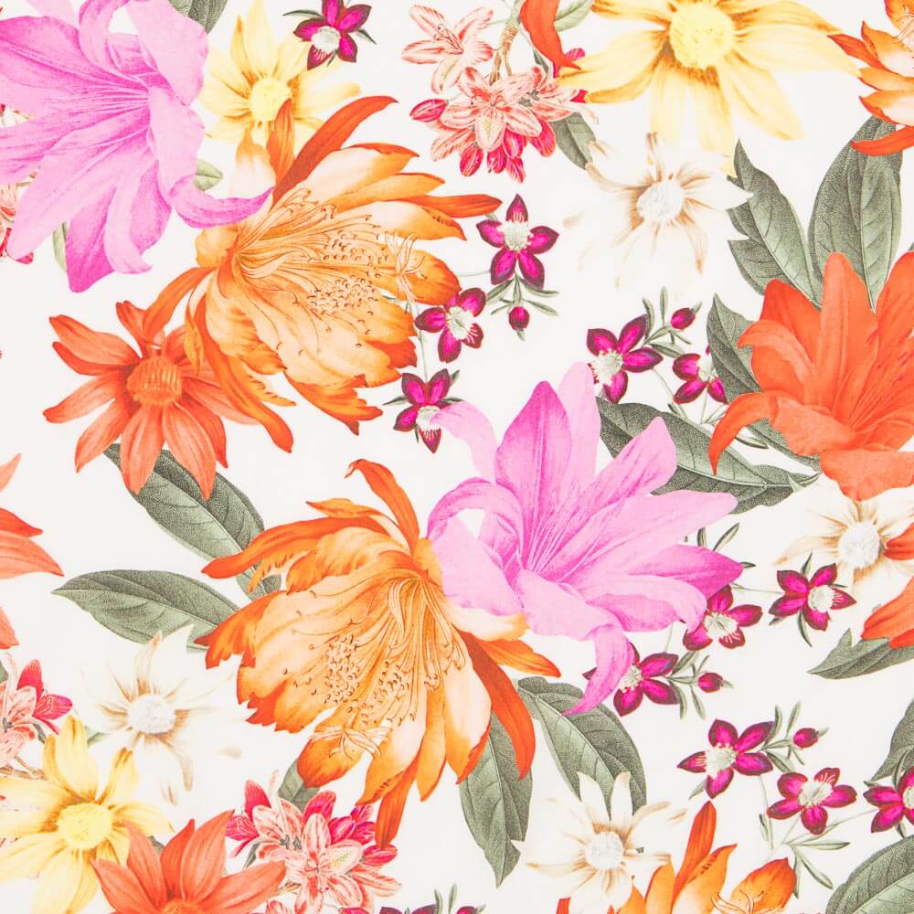 Viscose Printed Maxi Flowers White - Ribes y Casals