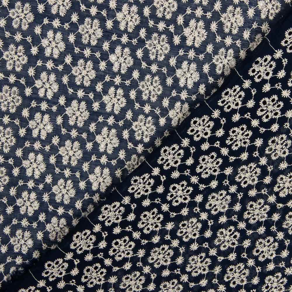 Retal Viscosa Marino Flor Bordada 130x140 cm - Ribes y Casals