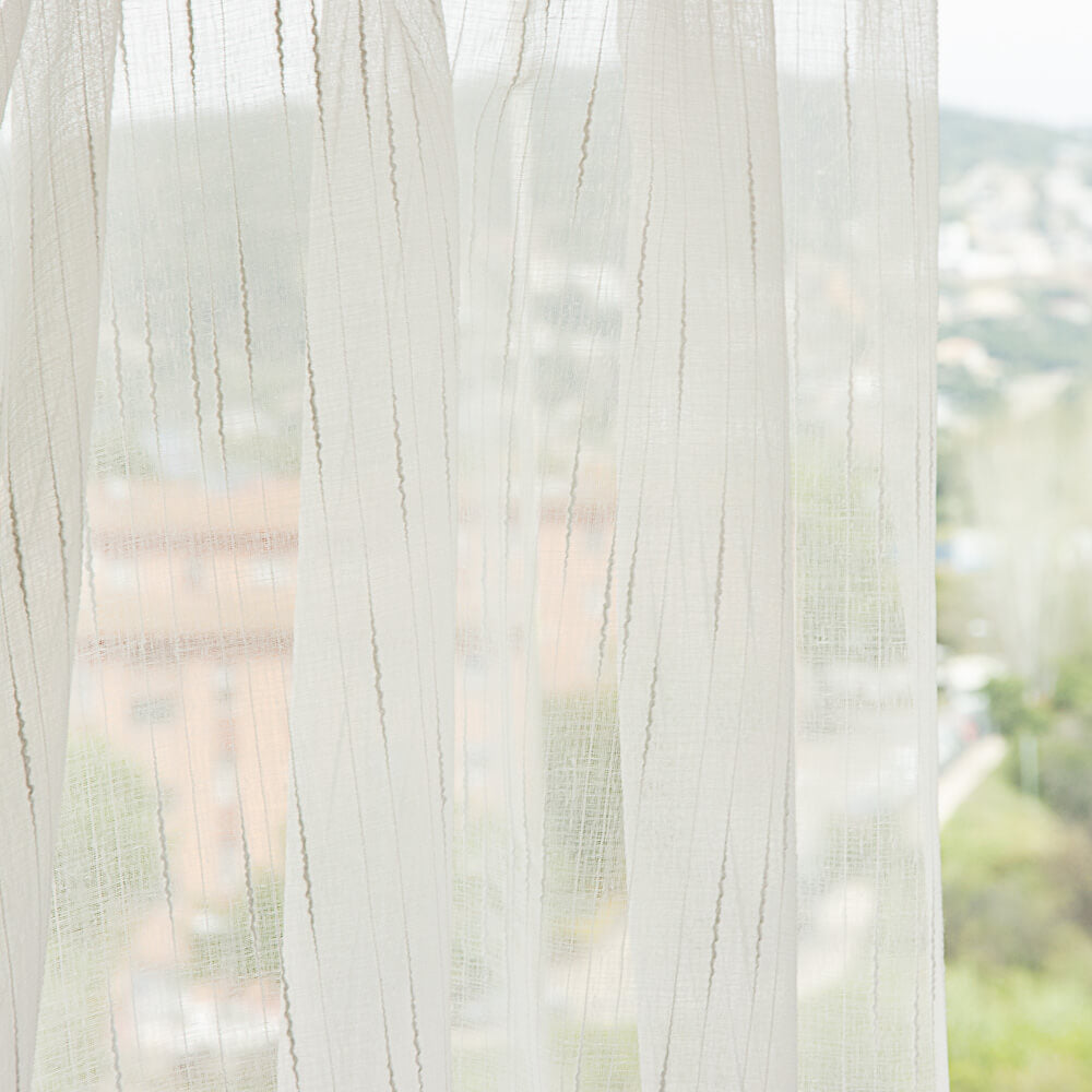 Natural White Striped Curtain - Ribes y Casals