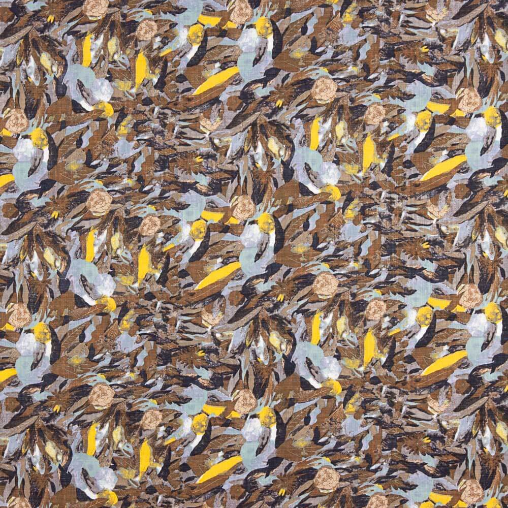 Voile Printed Blue Leaves - Ribes y Casals